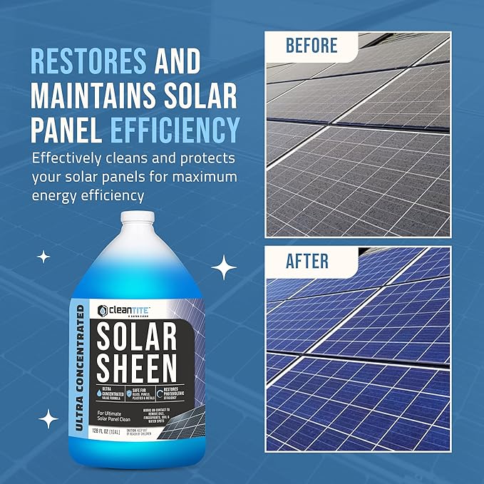Solar Panel Cleaner 1 Gallon (Makes 512 G) - Super Concentrated Cleaning Solution for Glass, Metal, Wood & Plastic - Remove Oil, Fingerprint & Water Spots - Multipurpose Solar Panel Cleaning