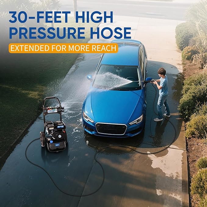 TOOLCY 3400 PSI Gas Pressure Washer, High-Performance 212cc OHV Engine, Reinforced Pump. Onboard Soap Tank, 30FT Hose, Spray Gun & 5 Nozzles, Max 2.8 GPM, Cars Homes Patios Fences Driveways