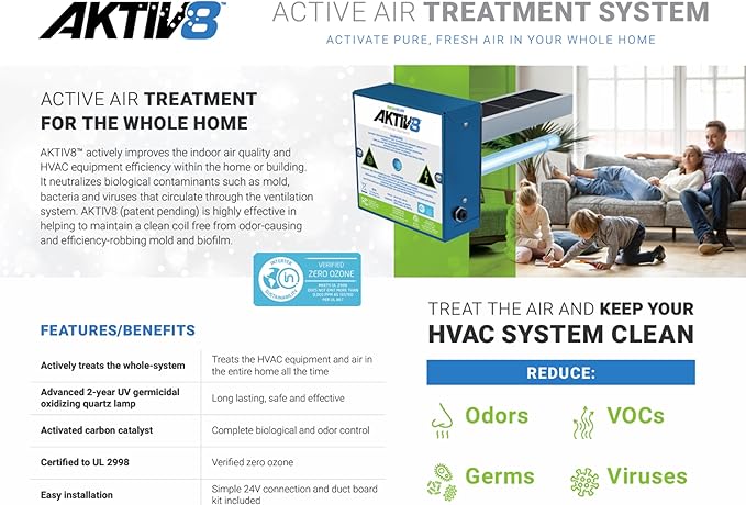 Fresh-Aire UV AKTIV8 In-Duct Active Air Treatment System, Dual 2-Year Lamp