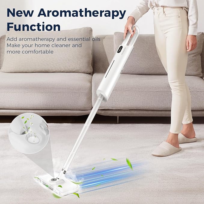 Steam Mop All-in-one for Floor Cleaning, MultiPurpose Steam Cleaner for Home with LED display screen, Detachable Handheld Floor Steamer with Scent Container and strap for Hardwood,Tiles,Carpet(White)