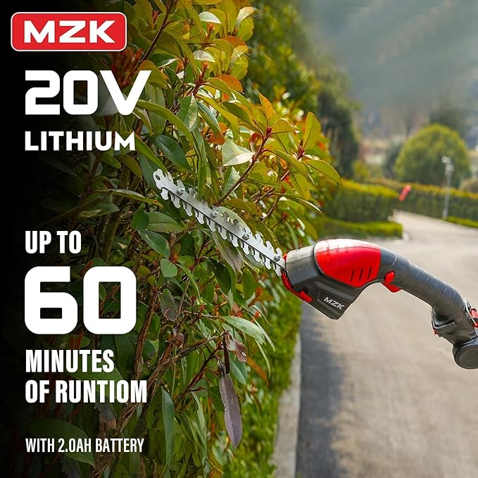 MZK 2-in-1 20V Pole Mini Hedge Trimmer & Grass Shear, 13ft Reach, Electric Hedge Trimmer with Extension Pole, Multi-Angle (2*Batteries and Charger Included) HT08D11
