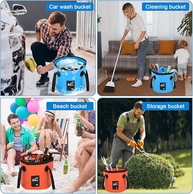3 PCS 5 Gallon Collapsible Water Bucket, 20L Foldable PVC Bucket with Handles, Multiple Use Portable Fold up Lightweight Container Buckets PVC Folding 5 Gallon for Camping Fishing Outdoor