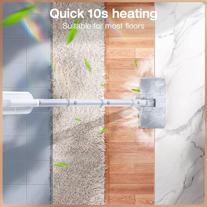 ScrubWiz Steam Mop with Detachable Handheld Steam Cleaner, 10-in-1 Multi Accessories, Quick 10s Heat, 350ml and 2-Level Steamer for Cleaning Floor, Carpet, BBQ Grill, Tile, and Grout, Light White