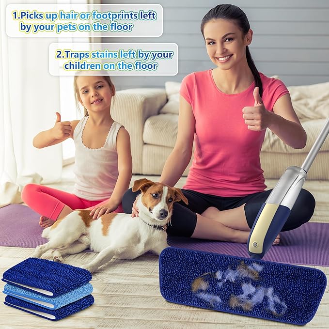 Spray Mops for Hardwood Floor Cleaning - MEXERRIS Wet Mops Dry Dust Mop with 3 Washable Mopping Pads- Flat Mop with Sprayer Home Commercial Mops for Wood Laminate Tile Vinyl Cement Concrete