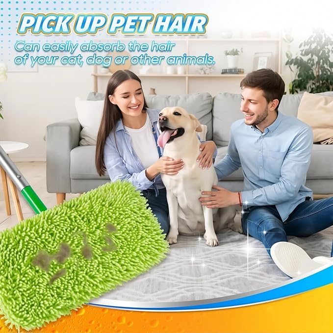 Chenille Mop Refill Pads for Home Use– Replacement Mop Heads for Floor Cleaning,Fits Most Standard Mops, for Hardwood Tile Laminate Floors (Fluorescent Green 6PCS)