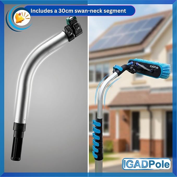 IGADPole 28 FT Water-Fed Washing Kit with Soap-Dispenser, Brush, 10″ Squeegee & Cobweb Duster for Windows, Gutters, Solar Panels & Exterior Walls