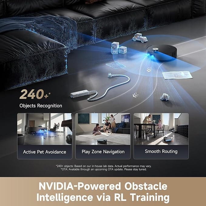 DREAME Aqua10 Ultra Roller Robot Vacuum and Mop & 30,000Pa Suction, Self-Cleaning Dock & Extending Roller Mop, Heat-Washes & Dries, Carpet Protection, AI Camera & LiDAR Avoidance Tech, Voice Control