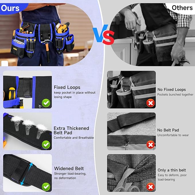 Tool Belt,Magnetic Tool Pouch,27-Pockets Heavy Duty Tool Belts for Men,Detachable Tool Pouch Bag for Electrician,Carpenter,Construction,Work Apron,Utility Belt,Valentines Day Gifts for Men,Black,Blue