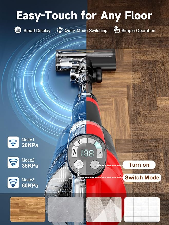 60KPa Cordless Vacuum Cleaner for Home, 700W Pet Vacuum, 70-Min Runtime, Lightweight, Rechargeable 8000mAh Dual Batteries, 2L Dust Cup, LED Display, Anti-Tangle for Pet Hair, Carpet & Hardwood Floors