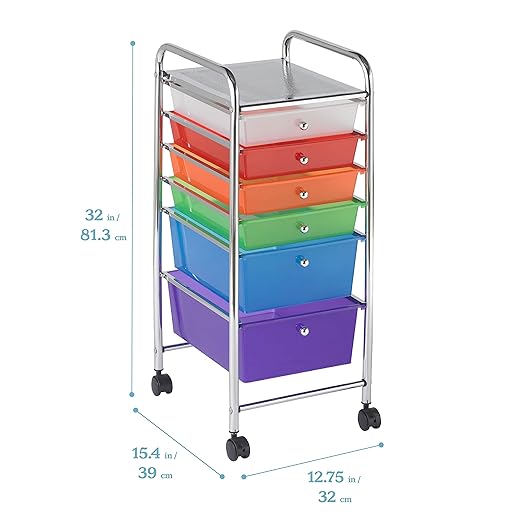 ECR4Kids 6-Drawer Everyday Mobile Organizer, Storage Cart, Assorted