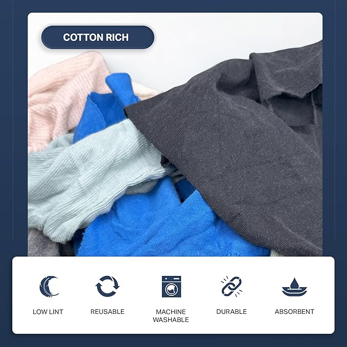 Angel-in-Armor Colored T-Shirt Rags – 5lb Box of Recycled Cotton Knit Shop Rags (50 Units) – Low Lint Cleaning Cloths for Mechanics, Oil Changes, Industrial and Commercial Use