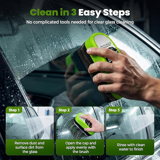 Automotive Oil Film Cleaning Brush, Upgrade 2.0 Glass Cleaning Board for Car Windows, Windshield Cleaner with Cloth, Glass Oil Film Board Improving Clarity Visibility (1 Pack)