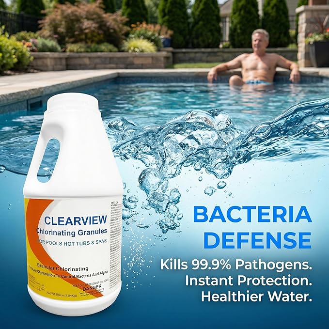 ClearView Chlorine Granules 10 Lbs for Swimming Pools, Calcium-Free Formula Quick Dissolving Spa Chlorinating Granules, Hot Tub Pool Chock Chlorine Granular Sanitizer