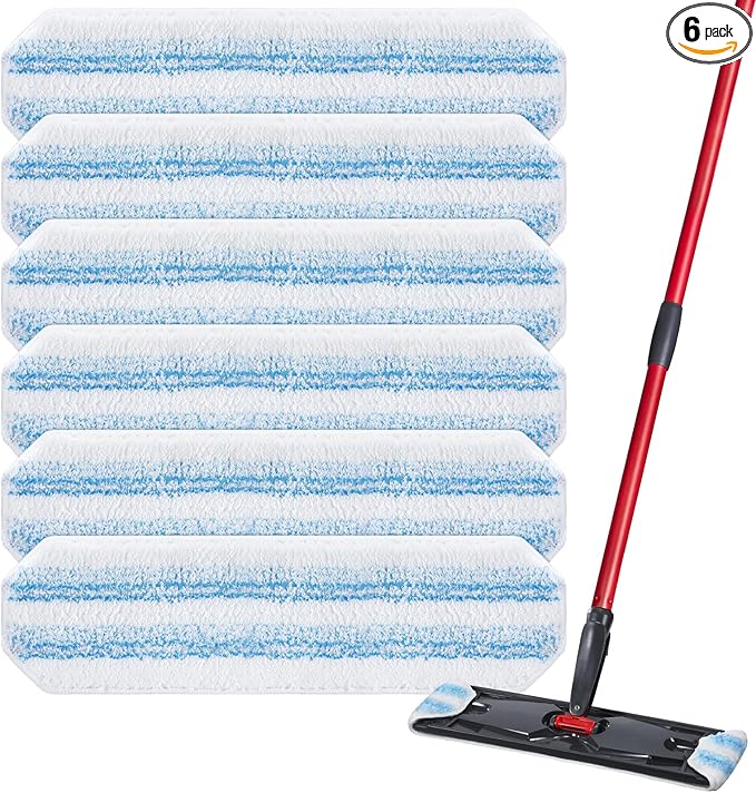 6 Pack H2prO Mop Pads Compatible with O Ceda H2PrO Flat Mop System, 100% Microfiber Mop Head Replacements, Washable and Reusable for H2prO Mop Refills, White