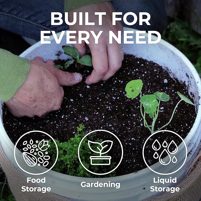 3.5-Gallon White Bucket Pail Container with Lid | Food Grade | Heavy-Duty 90MIL Extra Durable | Metal Handles with Plastic Grip for Easy Carrying | Multi-Use | Easy Stack and Store | BPA Free - 3 Pack