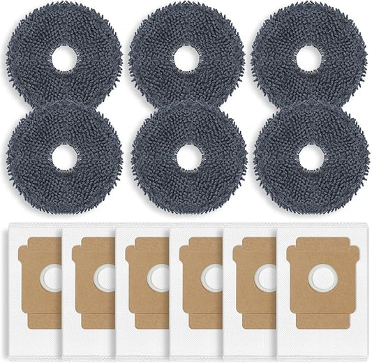12 Pack Replacement Parts Dust Bags Mop Pads for iRobot Roomba Plus 405 Combo/ 505 Combo Robot Vacuum, 6 Dust Bags, 6 Mop Pads
