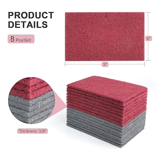 16 Scuff Pad Variety Pack, 8 Each Maroon, Gray, Scuffing, Scouring, Sanding, Cleaning, Blending, Paint Surface Prep Adhesion - 6" x 9" Automotive Auto Body 7447&7448