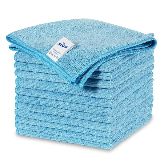 MR.SIGA Microfiber Cleaning Cloths, All-Purpose Surface Microfiber Towels, Streak Free Cleaning Rags, Pack of 12, Sky Blue, Size 32 x 32 cm(12.6 x 12.6 inch)