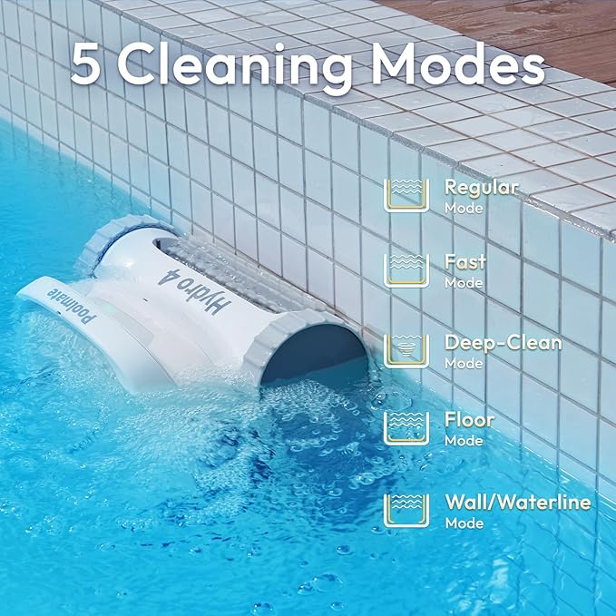 Robotic Pool Cleaner, Pool Vacuum Cleaner with Dual Inlet for Above/In ground Pools up to 1,614 Sq.ft, 210 Mins Runtime, Wall/Floor Cleaning, Waterline Tech, Smart Navigation, APP/Cloud Control
