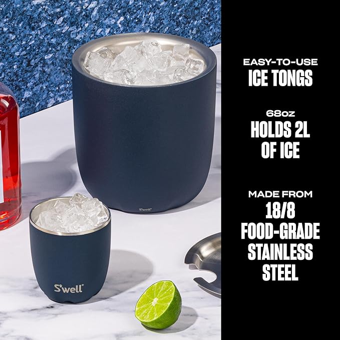 S'well Ice Bucket with Tongs, 68oz, Azurite (Pack of 4)