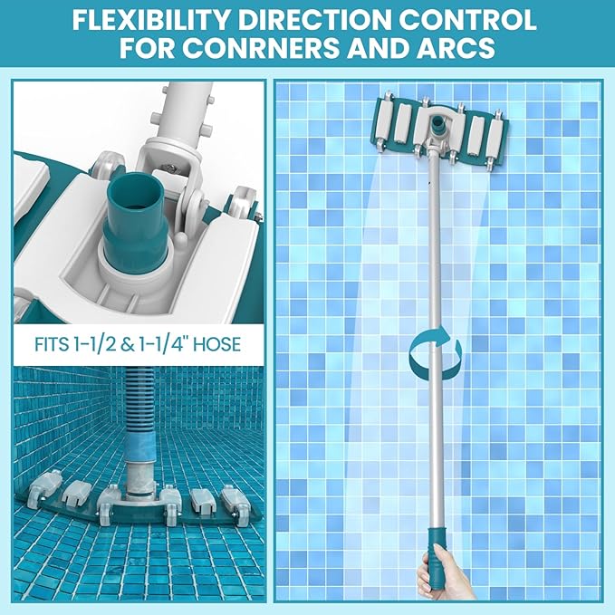 POOLWHALE Professional 1-1/2-Inch x 40-Feet Swimming Pool Vacuum Hoses and Weighted Rotatable Handle Vacuum Head with Wheels, Perfect for Above Ground and Inground Pools