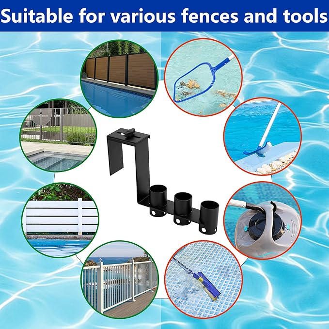 Adnee 2 Pcs Adjustable Pool Fence Hooks, Metal Pool Fence Hangers Suitable for 1.4-3.1 Inch Railing, Hanging Pool Tool Organizer for Poles Brushes Swimming Accessories Cleaning Tools