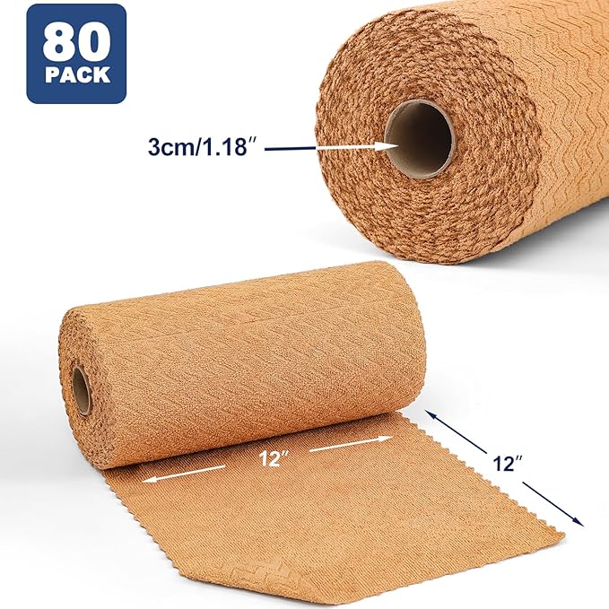 80 Pack Microfiber Cleaning Cloth Roll Reusable Paper Towels 12"x12" Tear Away Cloth,Absorbent Dish Rags for House Kitchen,Wash Cloths,Lint Free Rags for Window Cars Cleaning Supplies