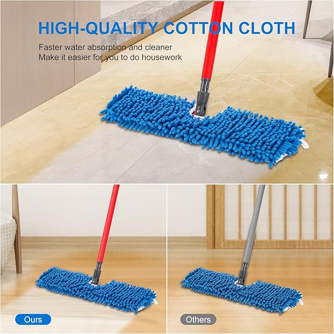 3 Pack Mop Heads Replacement Compatible for Oceda Dual-Action Flip System, Dry and Wet Used, Chenille Double Sided Mop Refills Head for Most Hardwood Floors