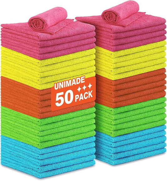 Microfiber Cleaning Cloth, 50PK Reusable Shop Rags Bulk Microfiber Cleaning Cloth Lint Free Cleaning Towels for Car Kitchen Automotive Bar Mechanic Restaurant Garage, 11.5"x11.5", Multicolor
