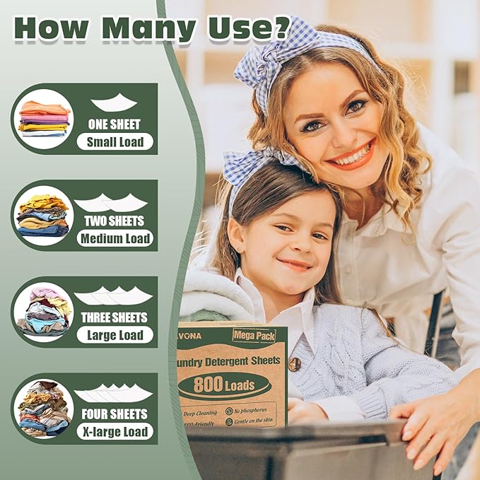 800 Loads Mega Pack Laundry Detergent Sheets, Eco-friendly Laundry Sheets, Powerful Cleaning, Suitable for Homes, Dorms, and Apartments - [Fresh Scent]
