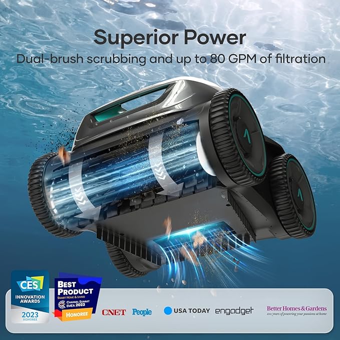 AIPER Seagull Pro Cordless Robotic Pool Cleaner, WavePath Navigation, Wall-Climbing, Quad-Motor, 150 mins Runtime for Inground Pools up to 1,600 sq.ft, ZT6002 (Renewed)