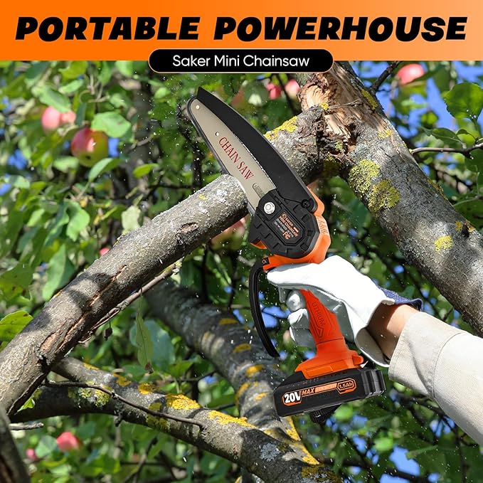 Saker Mini Chainsaw|6 Inch Chainsaws[2025 Upgraded]|Mini Cordless Electric Chain Saw|Small Handheld Portable Chain Saws Battery Powered Saws for Tree Trimmer and Garden,Valentine's Day Gifts