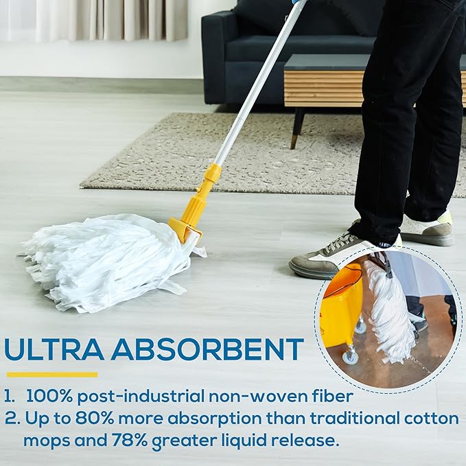 KLEEN HANDLER Disposable Industrial Mop Head Replacement, Non-Woven Cut End Floor Cleaning Wet Mop Head Refill (Pack of 24)