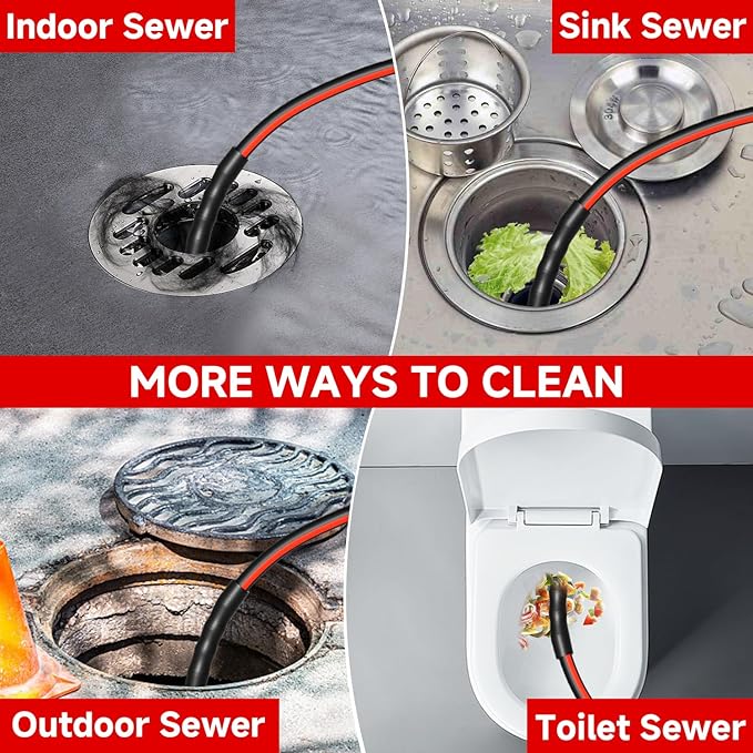 Sewer Jetter Kit for Pressure Washer 50FT, Drain Cleaner Hose 1/4 Inch NPT, NPT Corner Swivel and Push Button Nose Sewer Jet Nozzle Wrenches Gloves Waterproof Tape Pearl Brooch,5800PSI