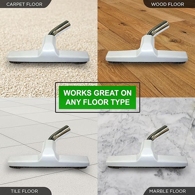 Upgraded Vacuum Floor Brush for Eureka & Universal Vacuum Cleaners with 1 ¼ inch (1.25'') (32mm) Inner Diameter with Horse Hair Soft Bristles 10” Wide (White - Metal)