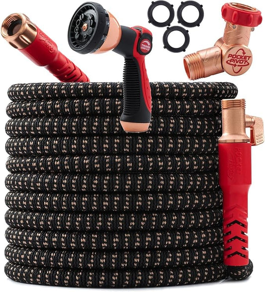 Pocket Hose Copper Head w/New Pocket Pivot Expandable Garden Hose 150FT, AS SEEN ON TV, Swivels 360°, Advanced Tri-Tex Tubing & Force Field Jacket, 3X Stronger, Lead-Free, No-Kink, Anti-Burst w/APT