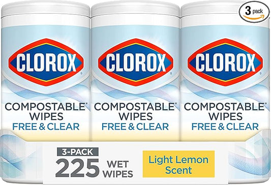 Clorox Free & Clear Cleaning Wipes, Light Lemon Scent, 75 Count, Pack of 3 (Pack May Vary)