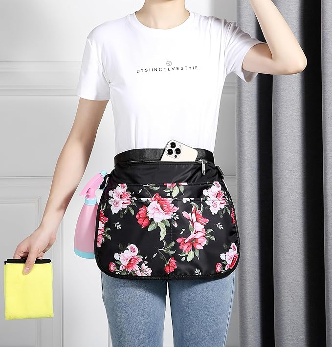 Small Size Cleaning Caddy Apron for Women with 5 Pockets, Professional Waterproof Cleaning Supplies for Housekeepers