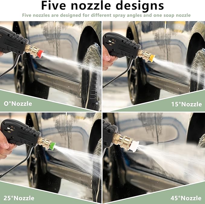 Short Pressure Washer Gun with Swivel, High Pressure Water Handle, Anti-Tangle Design, Max 4000 PSI with 5 Spray Nozzle Tips, 3/8'' Male Plug and M22-14/15mm Fittings for Car Detailing