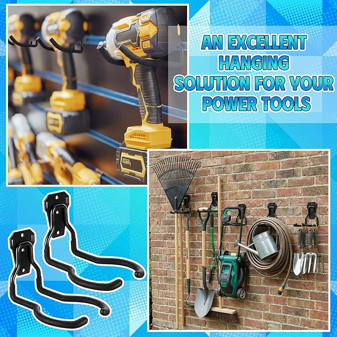 6 Pack Garden Power Tool Hooks Garage Wall Mount Holder Organizer Heavy Duty Utility Hangers for String Trimmer Leaf Blower Lawn Equipment Tool Organizers and Storage Accessories