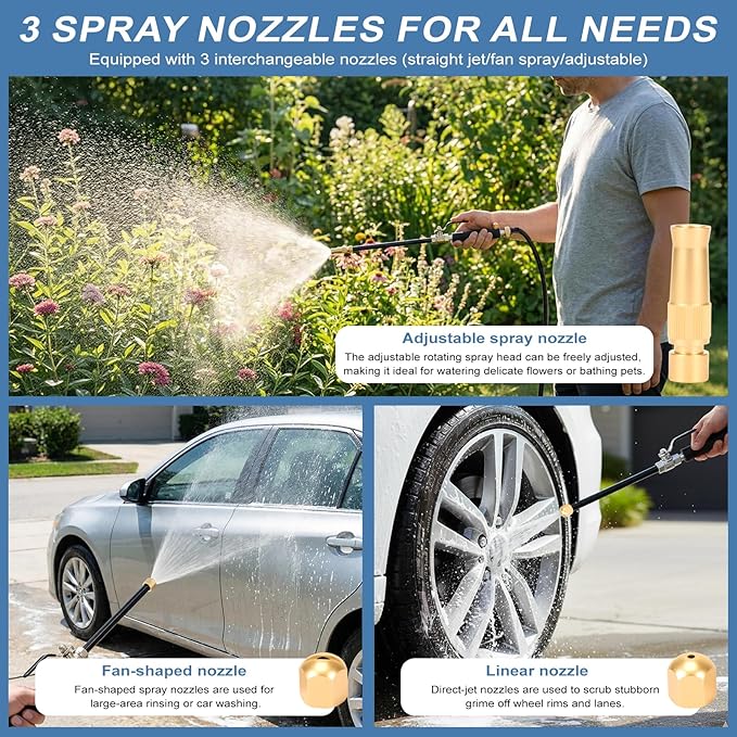 Garden Hose Nozzle, High Pressure Hydro Jet Washer Wand Triple Nozzles Including Hose Spray Nozzle Universal Quick Connectors For Powerful Cleaning