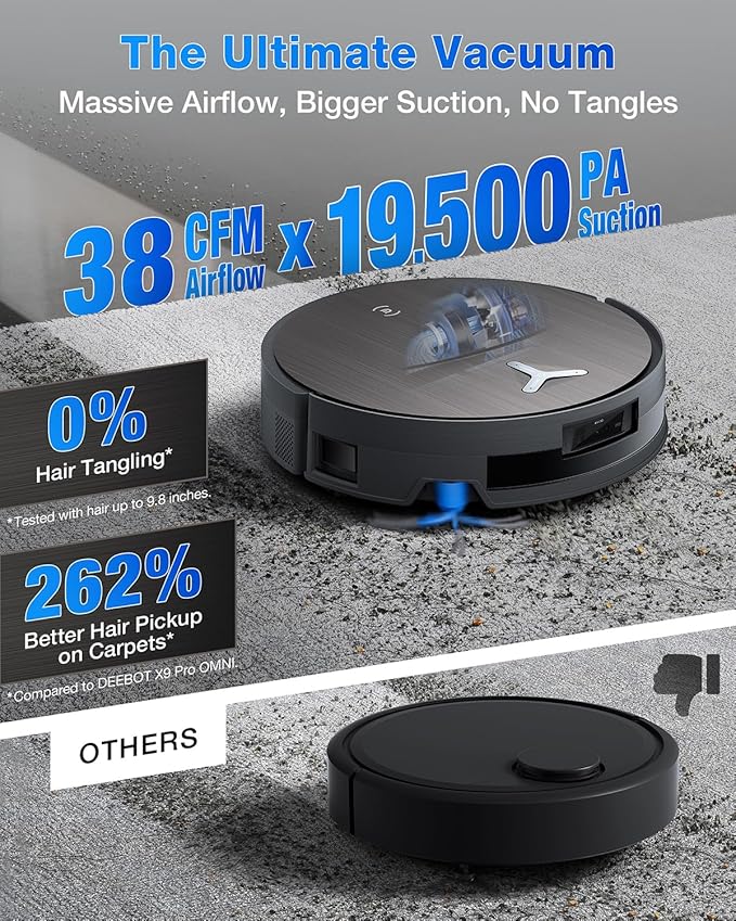 ECOVACS DEEBOT X11 OmniCyclone Robot Vacuum and Mop, PowerBoost Charging, OZMO Roller 2.0, Instant Self-Wash Mop, 19500Pa Blast Suction, Bagless Station, AIVI 3D Smart Navigation, for Hardwood, Carpet