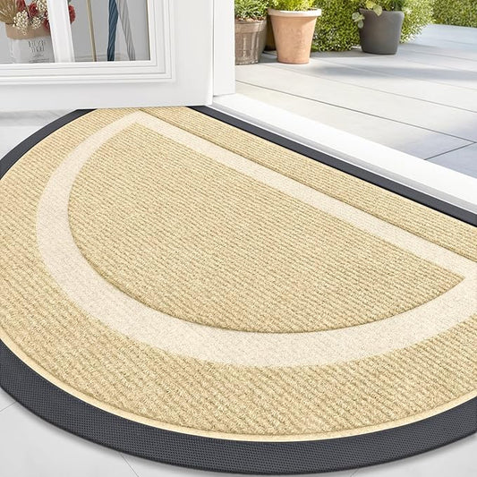 OLANLY Half Circle Door Mat Indoor Outdoor Entrance Welcome, Waterproof All-Season, All-Weather Doormat, Sturdy Natural Rubber, Low Profile, Easy Clean Patio Porch Entryway Mat, 59x34, Beige