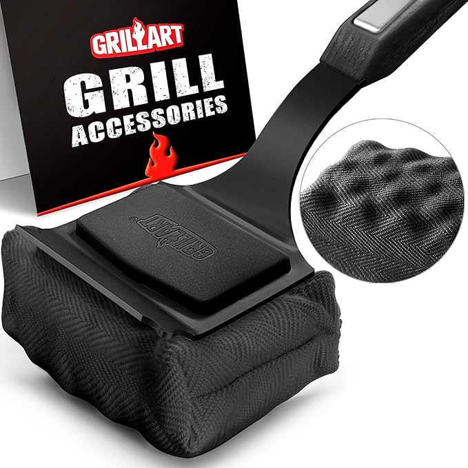 GRILLART Grill Brush Bristle Free. SteamWizards BBQ Replaceable Cleaning Head, Seamless-Fit Scraper Tools for Cast Iron/Stainless-Steel Grates Griddle, Safe Barbecue Grill Cleaner Brush-Dark Black