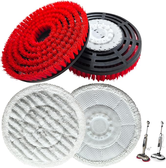 Brush for Shark Steam Mop S7000 S7001 S7020 S7005 S8021 S8001 Replacement Brush Head and Scrub Pad Abrasive Polishing Pad for deep Cleaning Hard Floors Kitchens and bathrooms (4, 2Red 2Gray)