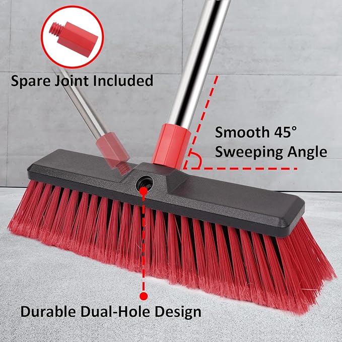14” Push Broom with 70” Adjustable Handle - Heavy Duty Outdoor Broom for Shop, Garage, Patio, Driveway, Yard, Deck Cleaning