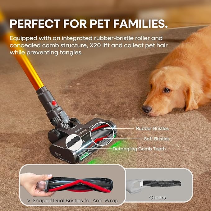 KIPMAX Cordless Vacuum Cleaner, 50KPa 550W Stick Vacuum for Home, 70Mins Anti-Tangled Vacuum Cleaner for Pet Hair/Carpet/Floor, Self-Standing Vacuum with Rechargeable Battery, LED Display&Aromatherapy