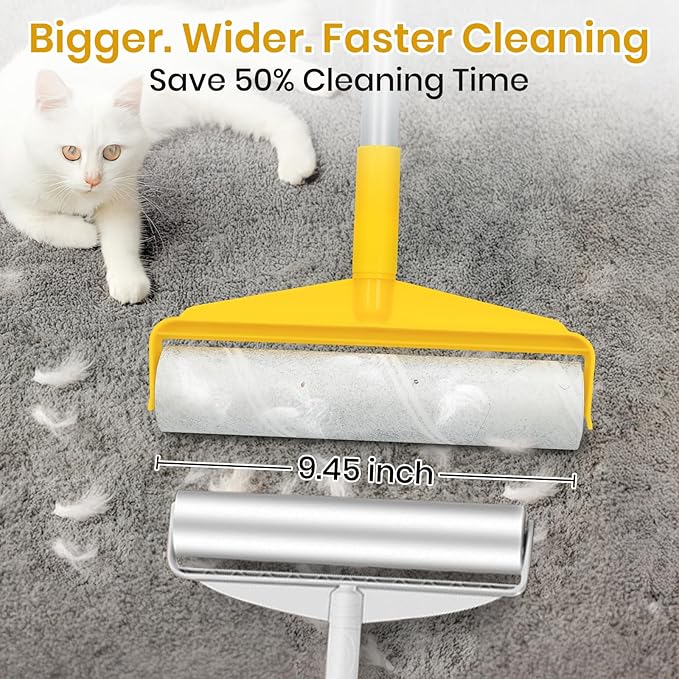 Large Lint Rollers for Pet Hair Extra Stick,9.45" Giant Lint Roller Refill 360 Sheets Total,45" Long Handle Sticky Mop,for Cleaning Floors, Carpets, Cars, Clothing and pet Hair