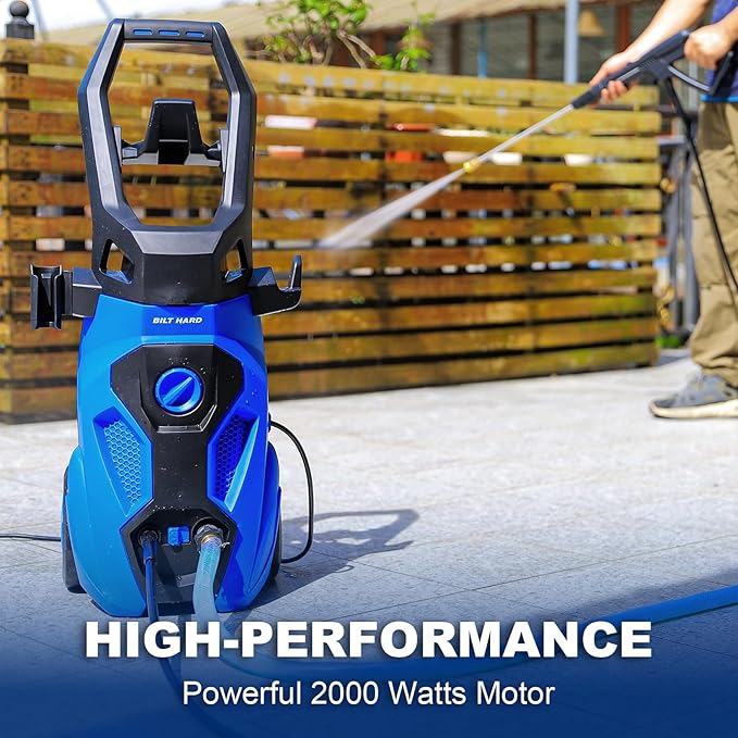 BILT HARD 1.76 GPM 2300 PSI Electric Pressure Washer, Power Motor with Stainless Steel Wand, 4 Spray Nozzles, Built-in Detergent Tank, 20Ft Hose, 35Ft Power Cord for Cars/Driveway/Fences/Home/Patios
