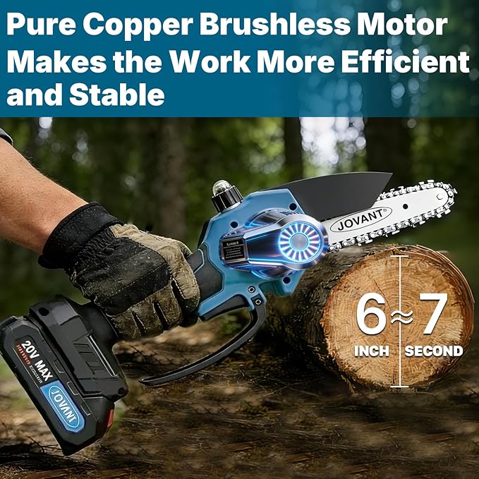 Cordless Mini Chainsaw, 6 Inch Handheld Electric Chainsaw with 1 Battery, Portable Lightweight Power Saw for Tree Trimming, Branch Pruning, Wood Cutting, Gardening and Yard Work
